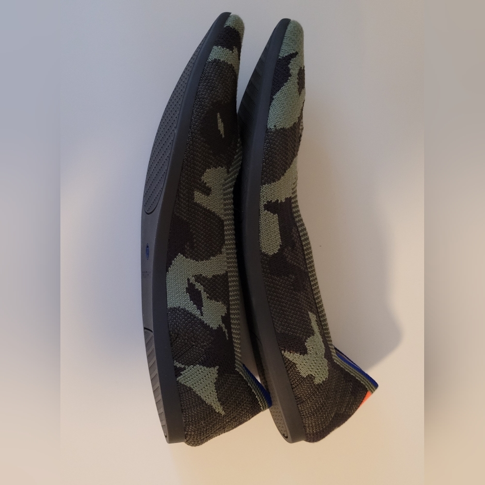 Rothy's Camouflage Pointed Toe Flats in Black and Green with Blue Trim - Picture 3 of 6